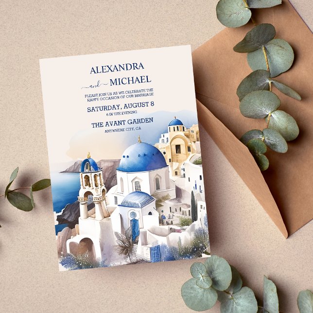 Watercolor Santorini Destination Wedding Inbjudningar (Skapare uppladdad)