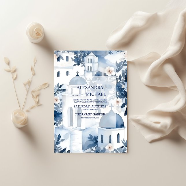 Watercolor Santorini Destination Wedding Inbjudningar (Skapare uppladdad)
