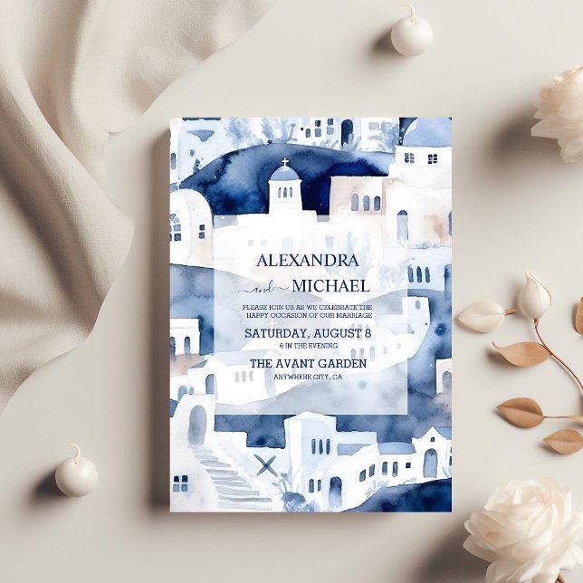 Watercolor Santorini Destination Wedding Inbjudningar (Skapare uppladdad)