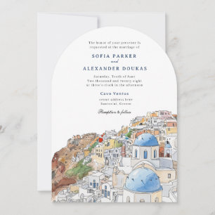 Watercolor Santorini Greece Skyline bröllop Inbjudningar
