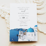Watercolor Santorini Greece Skyline Bröllop Inbjudningar<br><div class="desc">Den här bröllopsinbjudan innehåller en vattenfärgsmålning av Santorini Greece Skyline. Redigera enkelt *de flesta formuleringar* för att uppfylla dina evenemangsbehov. Ändra bakgrunden färg och lägg till ett eget foto på baksidan om du vill.</div>