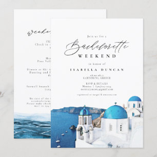 Watercolor Santorini Greece Skyline Ocean Tropical Inbjudningar