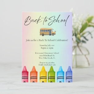 Watercolor School Buss Rainbow Back to school Inbjudningar