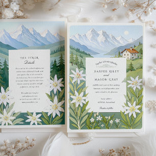 Watercolor Schweiz Edelweiss Bröllop Inbjudningar