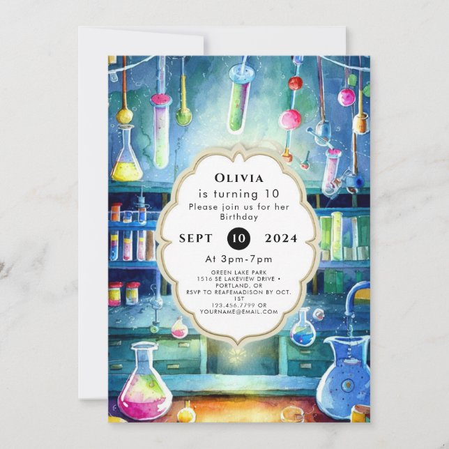 Watercolor Science Magic Scientist Birthday Inbjudningar (Framsida)