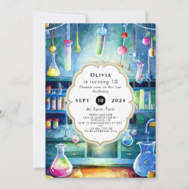 Watercolor Science Magic Scientist Birthday Inbjudningar