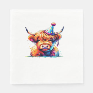 Watercolor Scottish Highland Cow Birthday Essentia Pappersservett