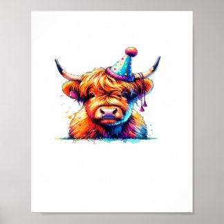 Watercolor Scottish Highland Cow Birthday Essentia Poster