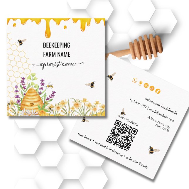 Watercolor Script  Biskötare Honey Apiarist  Fyrkantigt Visitkort (Skapare uppladdad)