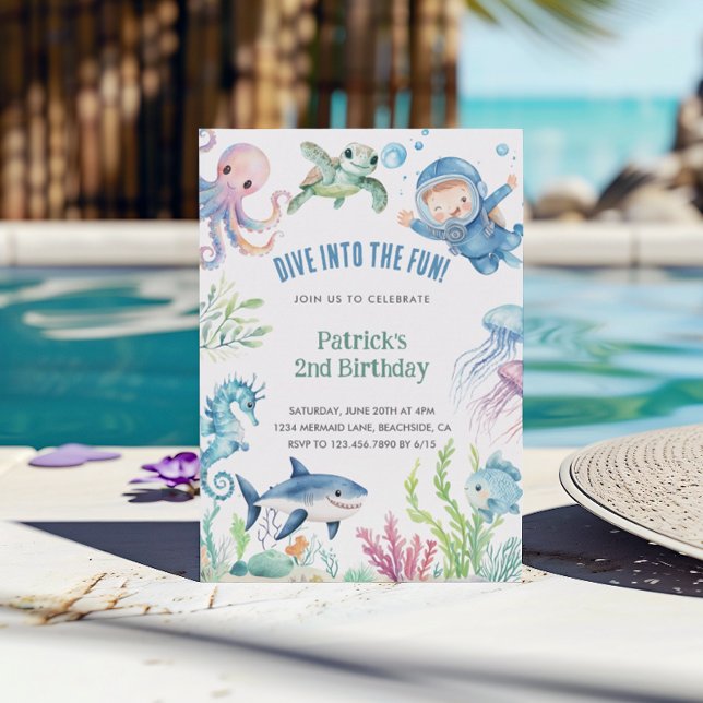 Watercolor Sea Life Barns födelsedag Inbjudningar (Skapare uppladdad)