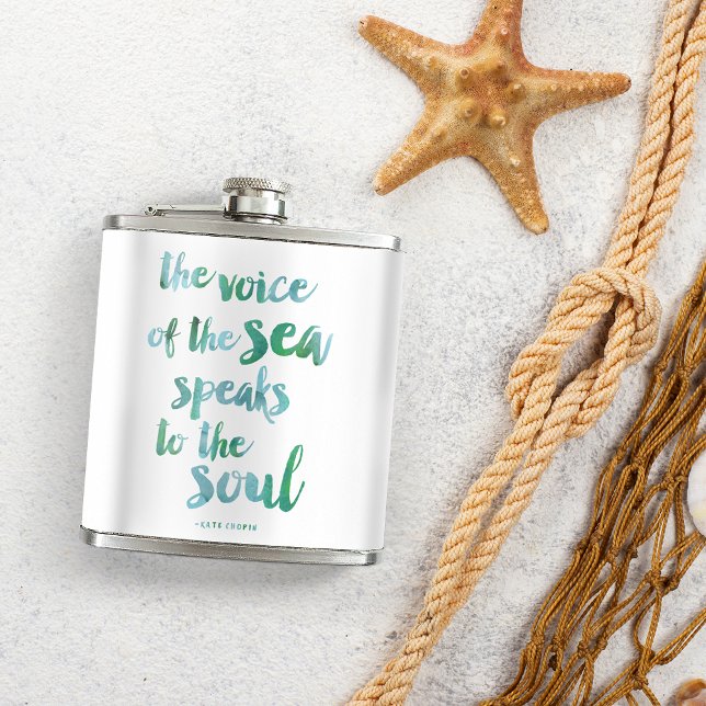 Watercolor Sea Quote Flask Fickplunta (Skapare uppladdad)