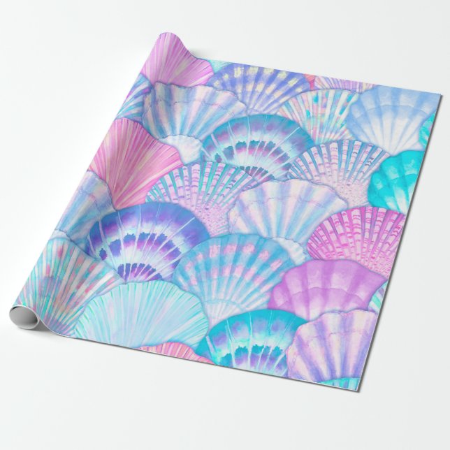 Watercolor sea shell seamless pattern. Hand drawn  Presentpapper (Utrullad)