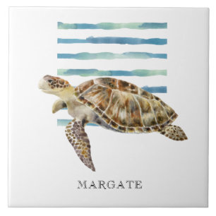 Watercolor SEA TURTLE Beach Coastal MARGATE Kakelplatta