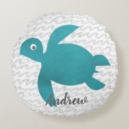 Watercolor Sea Turtle Shibori Wave Rund Kudde