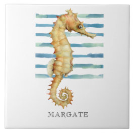 Watercolor Seahorse Beach Coastal MARGATE Kakelplatta