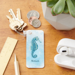 Watercolor Seahorse Beach Coastal Nyckelring