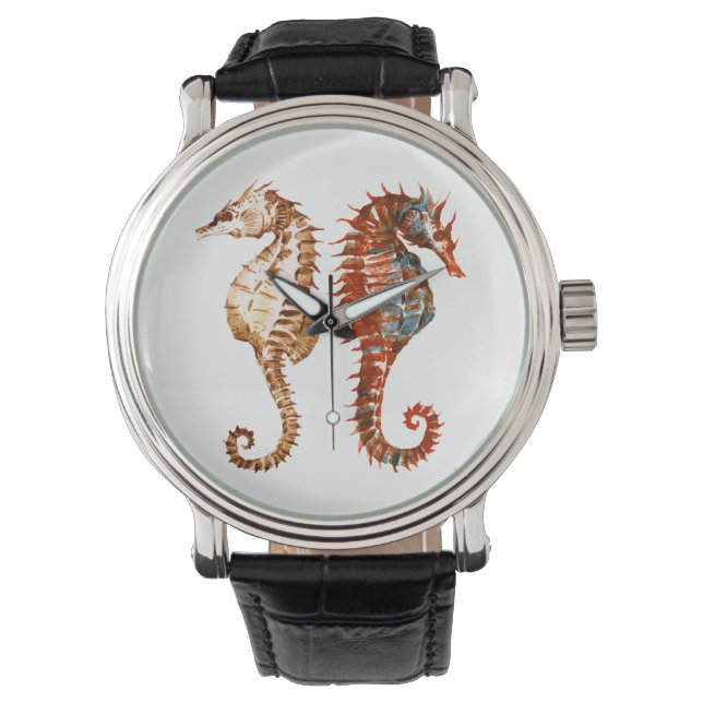 Watercolor Seahorse Mönster Armbandsur (Framsida)