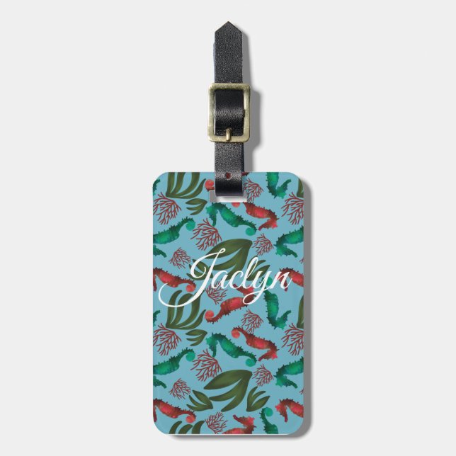 Watercolor Seahorse Nautical Personlig Bagagebricka (Vertikal Framsida)