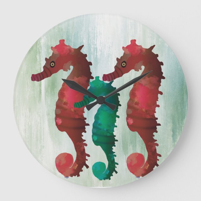 Watercolor Seahorses Nautical  Stor Klocka (Framsida)