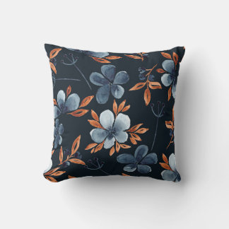 Watercolor seamless floral pattern with indigo flo kudde