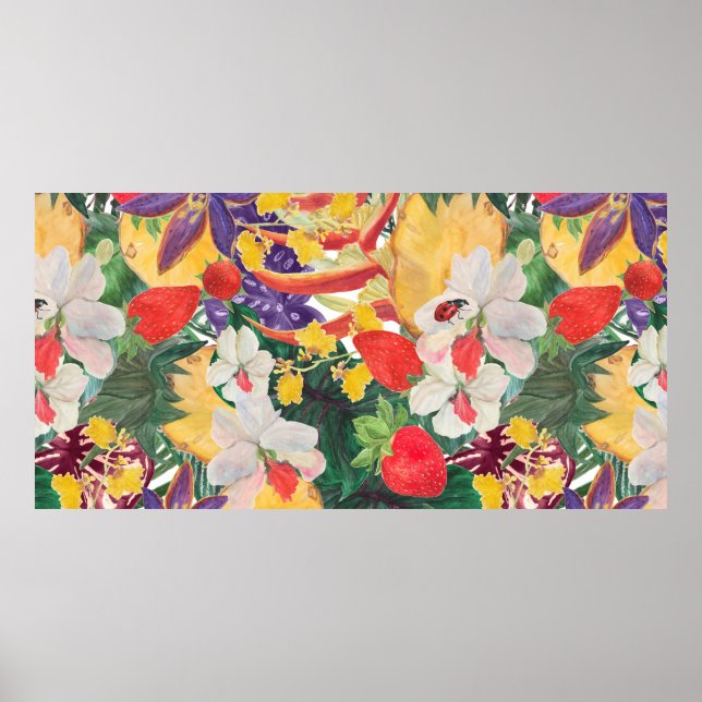 WAtercolor seamless tropical mönster med exotic f Poster (Framsidan)