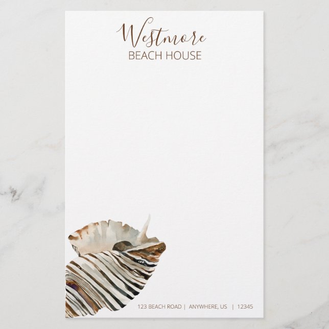 Watercolor Seashell Beach House Brevpapper (Framsida)