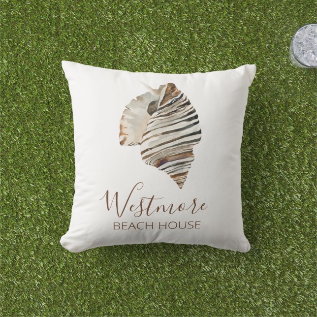 Watercolor Seashell Beach House Kudde (Gräs)