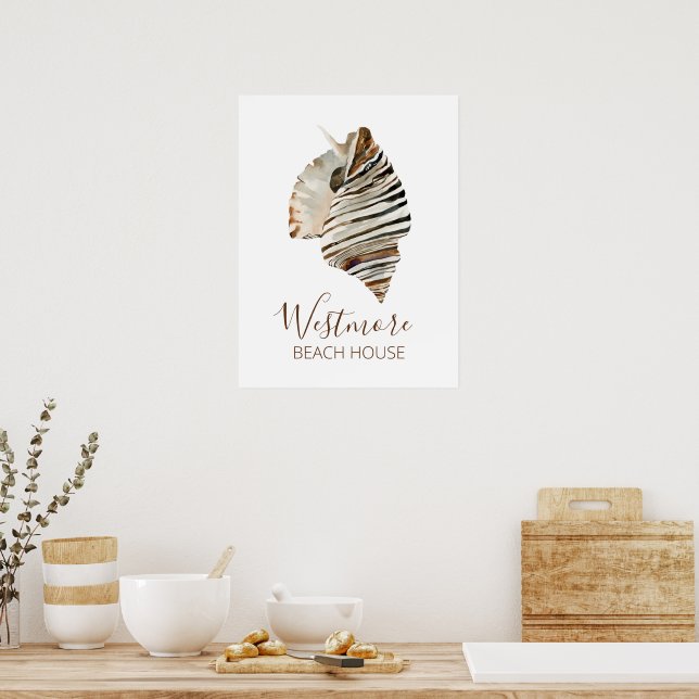 Watercolor Seashell Beach House Poster (Kök)