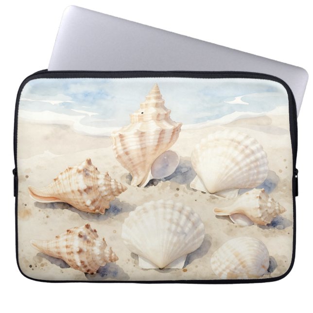 Watercolor Seashells Beach Scene Laptop Fodral (Framsidan)