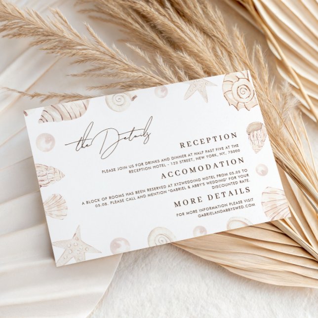 Watercolor Seashells Nautical Wedding Details Tilläggskort (Skapare uppladdad)