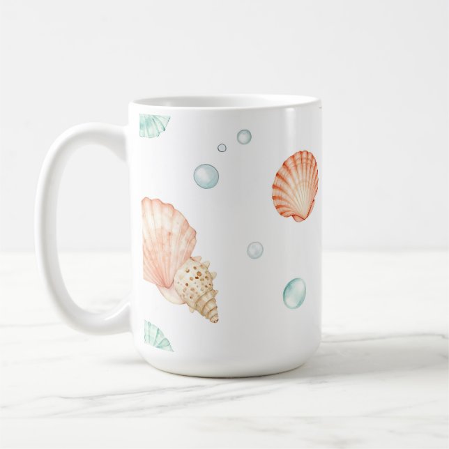 Watercolor Seashells Pearls Coastal Pattern Kaffemugg (Vänster)