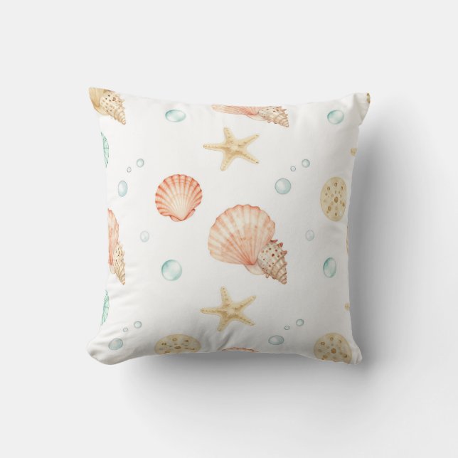 Watercolor Seashells Pearls Coastal Pattern Kudde (Framsida)