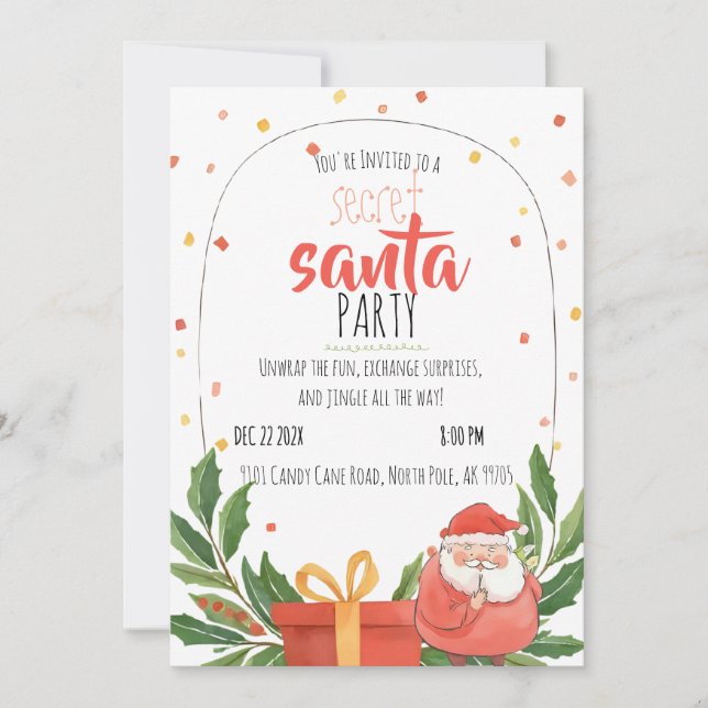 Watercolor Secret Santa Christmas Party  Inbjudningar (Framsida)