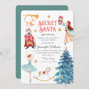 Watercolor Secret Santa Nutcracker Ballerina Inbjudningar
