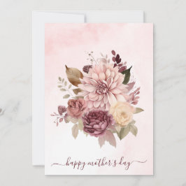 Watercolor Sepia Rosa Flowers| Lycklig Mors dag Julkort