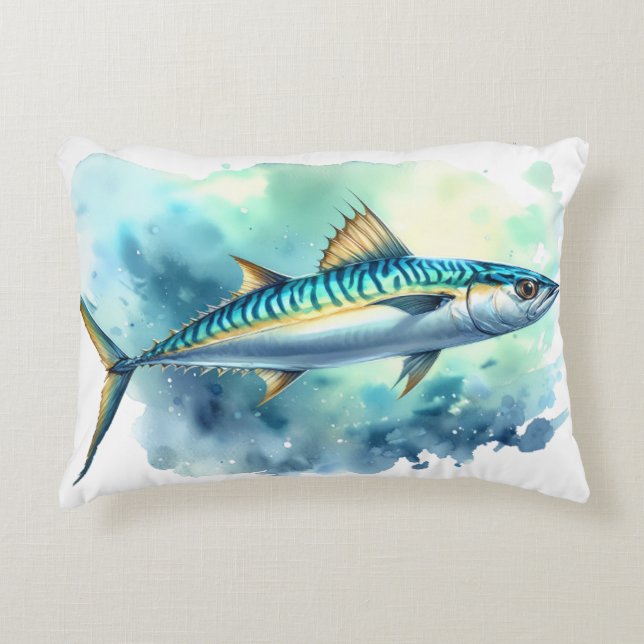 Watercolor Series: Mackerel Prydnadskudde (Framsidan)