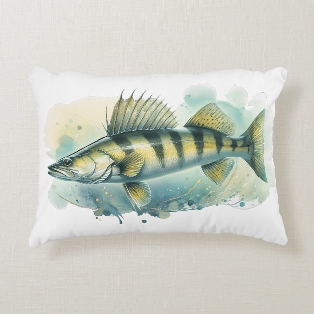 Watercolor Series: Zander/Walleye Prydnadskudde (Framsidan)