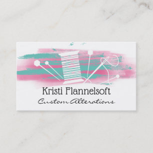 Watercolor sewing notions seamstress business card visitkort