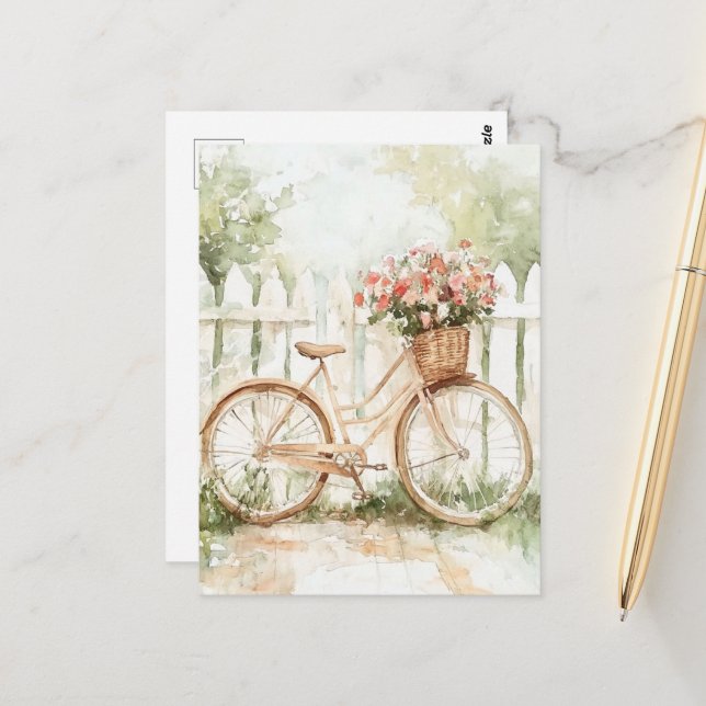 Watercolor Shabby chic Bike Vykort (Fram/Back In Situ)