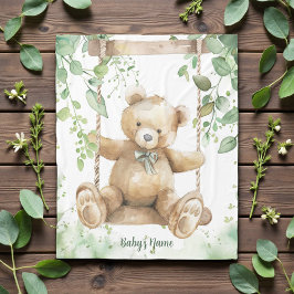 Watercolor Shades of Green Teddy Bear Fleecefilt
