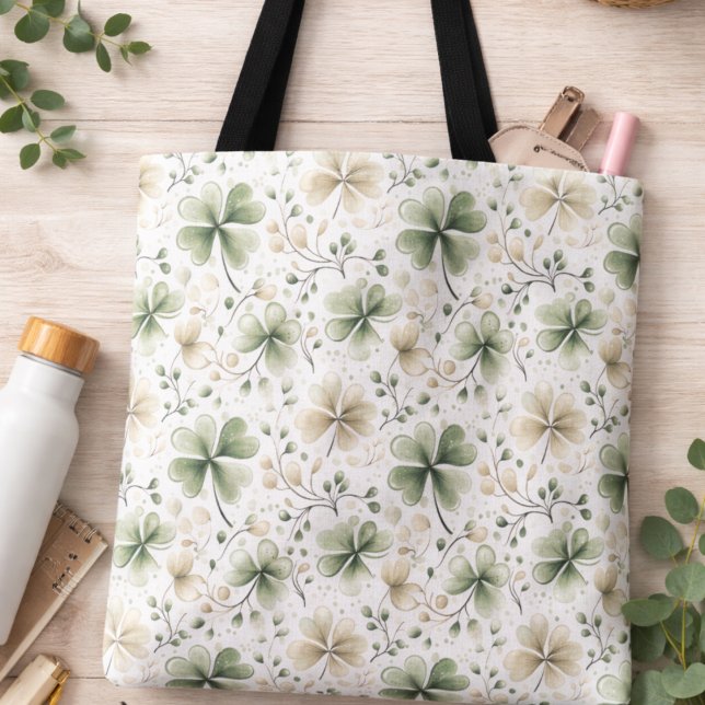 Watercolor Shamrock Floral Tote Bag | Irish Clover Tygkasse (Skapare uppladdad)