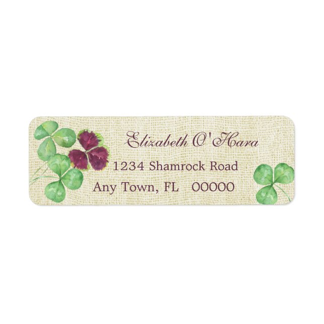 Watercolor Shamrock Klöver Saint Partick's Day Returadress Etikett (Framsidan)