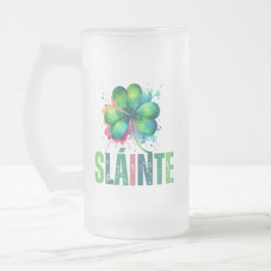 Watercolor Shamrock - Sláinte - St Patrick Day Frostat Ölglas