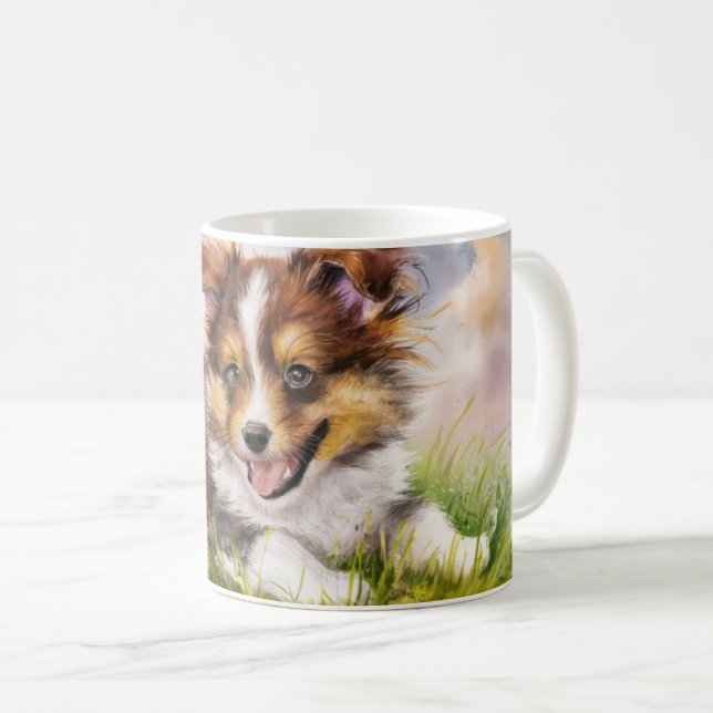 Watercolor Sheltie Puppy Kaffemugg (Framsida höger)