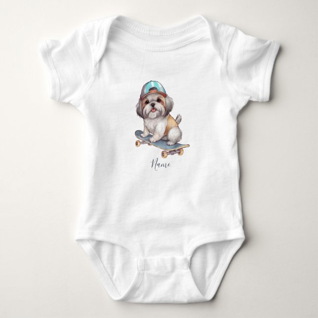 Watercolor Shih Tzu Baby Bodykostym T Shirt (Framsida)