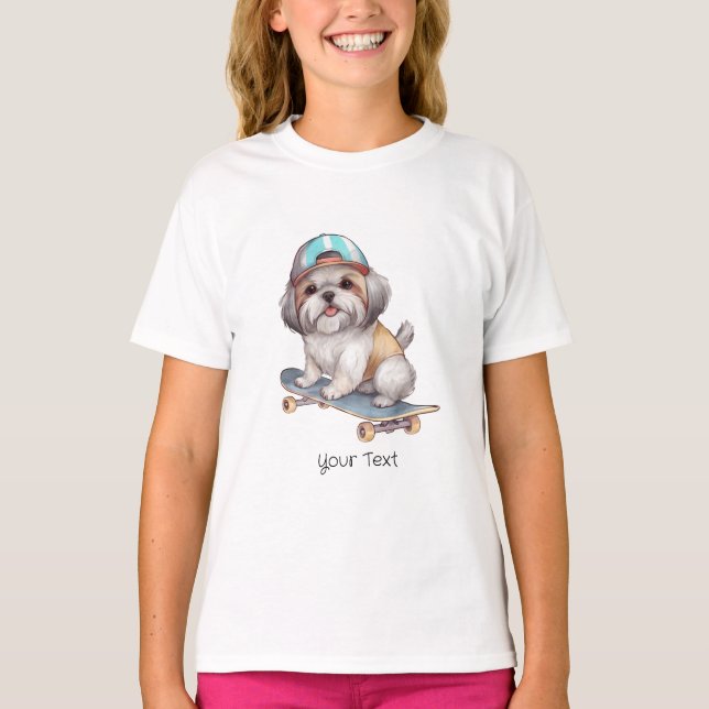 Watercolor Shih Tzu Girl T-Shirt (Framsida)