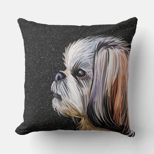 WATERCOLOR SHIH TZU HUND ANSIKTE KUDDE (Framsida)