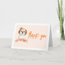 Watercolor Shih Tzu och Peach Flower Hund Birthday Tack Kort