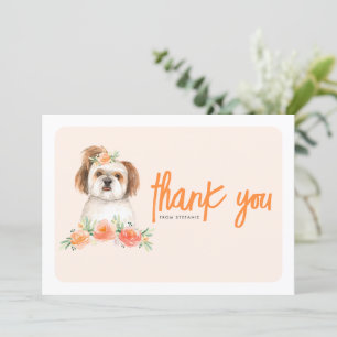Watercolor Shih Tzu och Peach Flowers Birthday Tack Kort