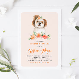 Watercolor Shih Tzu och Peach Flowers Hund Birthda Inbjudningar